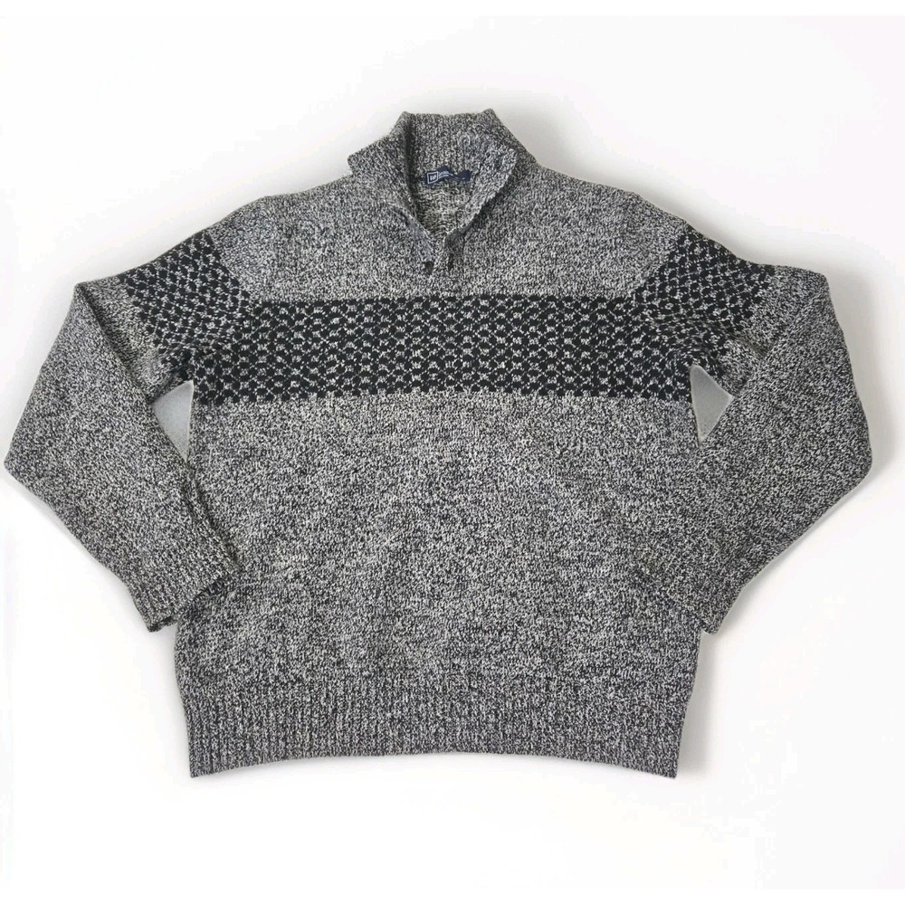 Gap Pullover Sweater Mens Sz L Lambwool Blend Gray 1/4 Button‎ Up Mock Neck